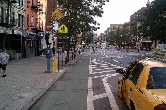 The newly revamped Second Avenue bike lane in the East Village.